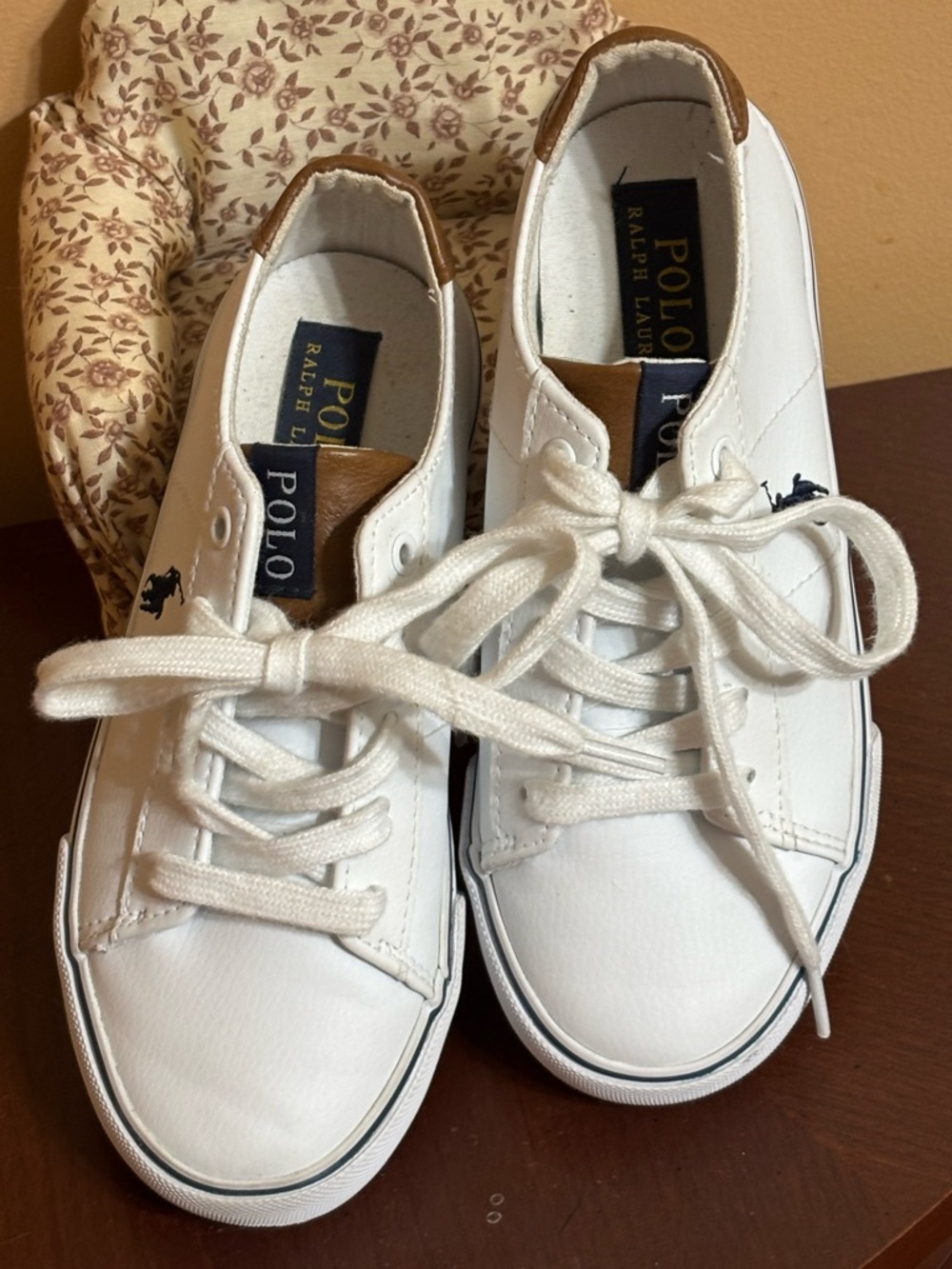 Ralph Lauren White Sneakers with Brown Tongue Detail